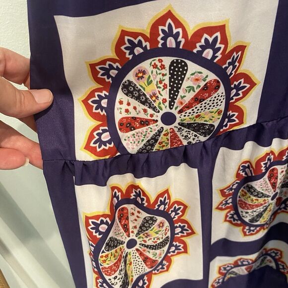 Boho Off Shoulder Maxi Dress Small Purple Geometric Folk Print Ruffle Festival - Picture 8 of 14